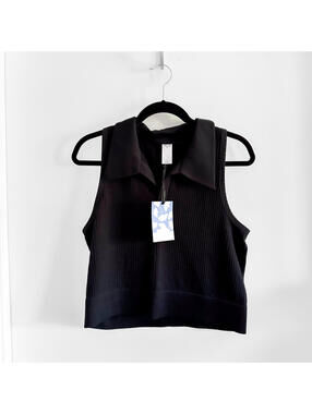 DVF for Target Black Seamless Collared Ribbed Polo Sports Bra Size XXL